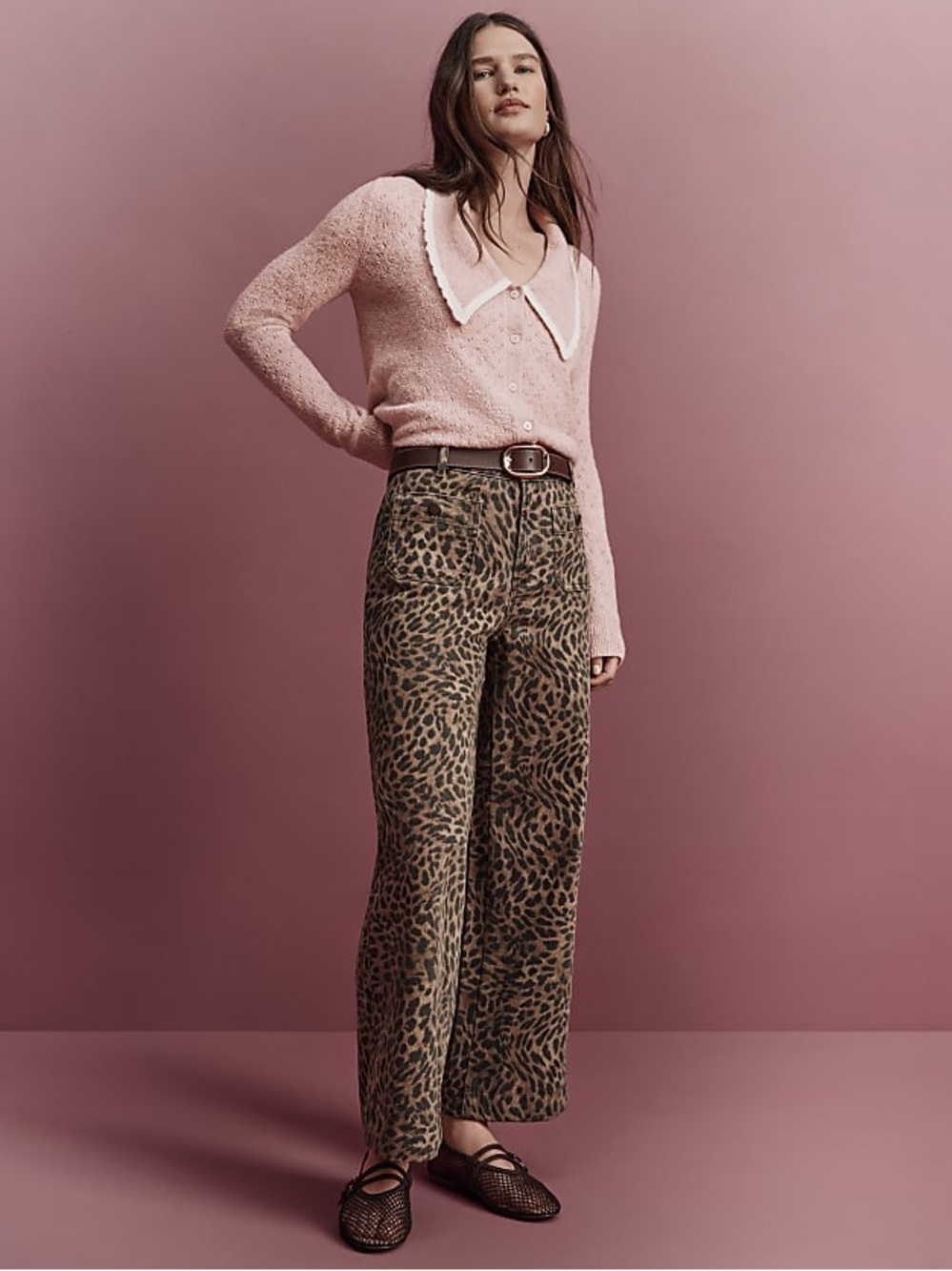 Loft Palmer Denim Wide Leg Pants in Leopard Print